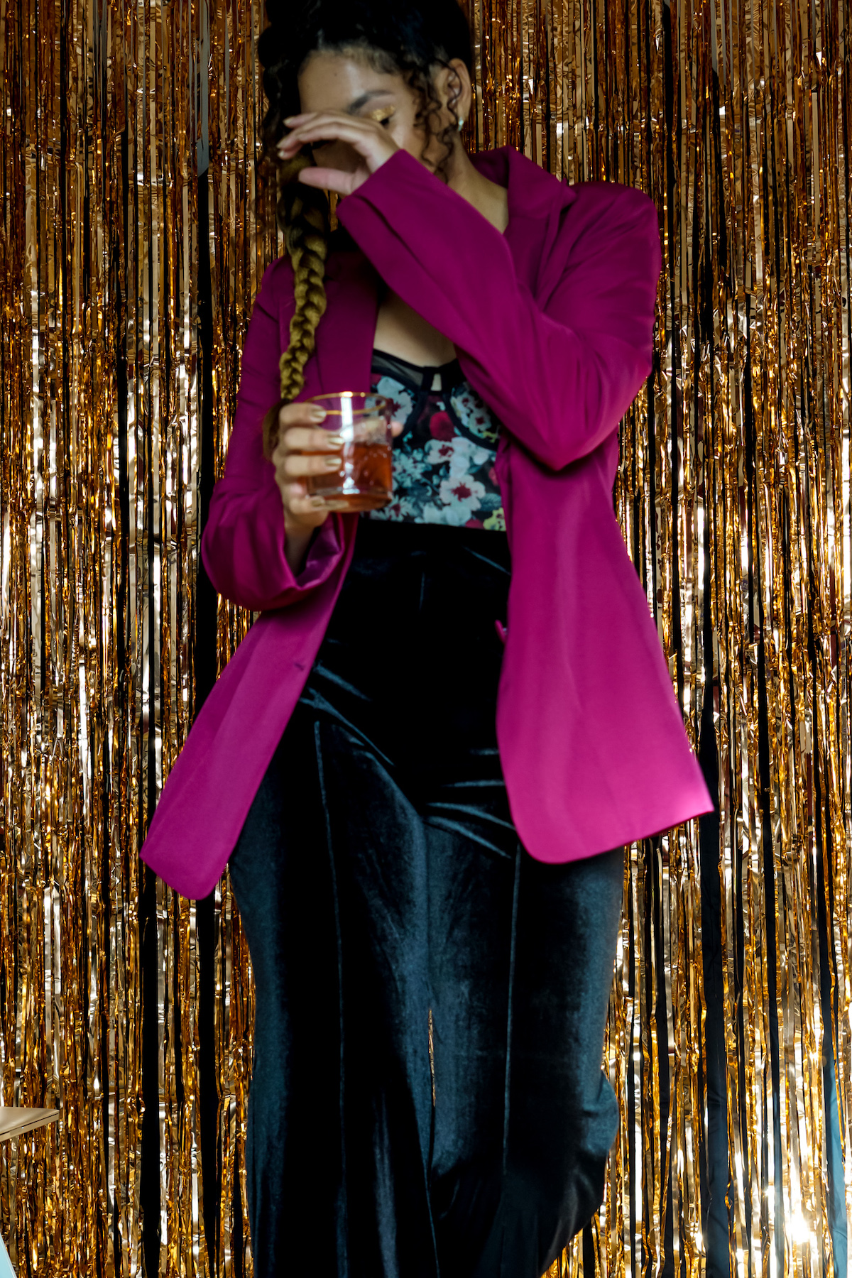 hot pink and burgundy outfit