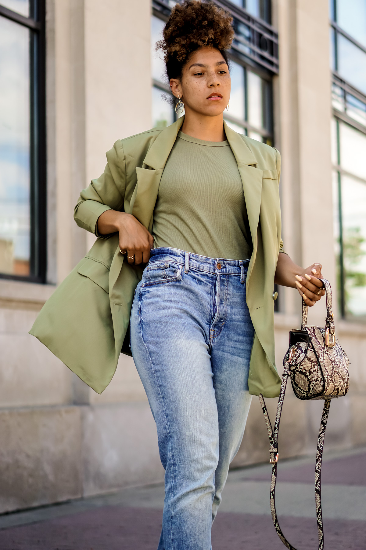 green blazer outfit womens