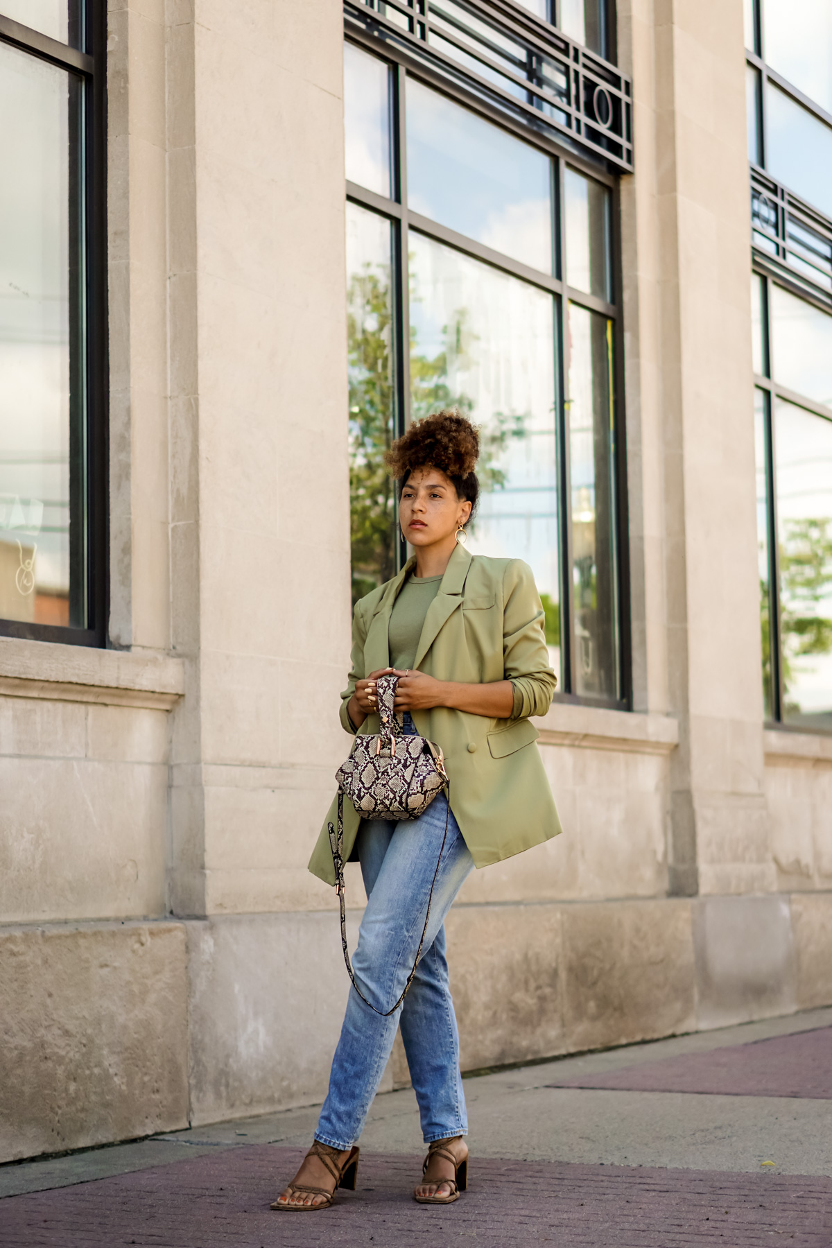 green blazer outfit womens