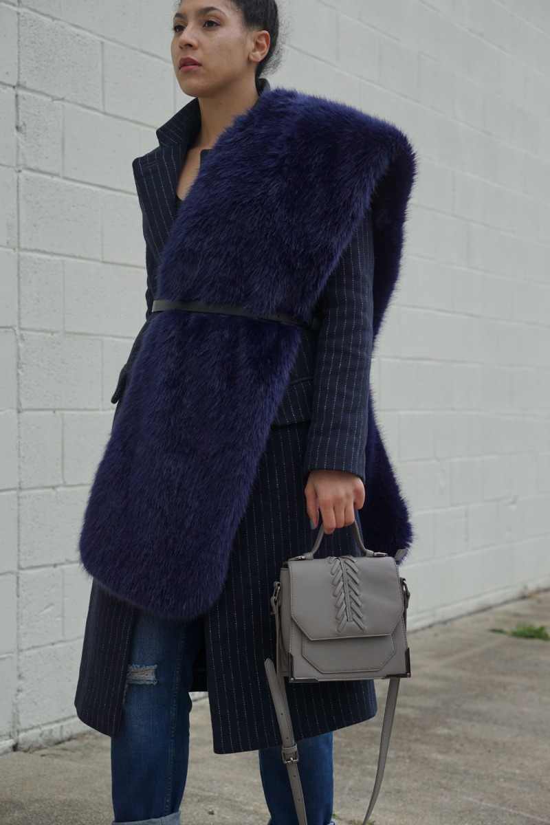 navy faux fur stole